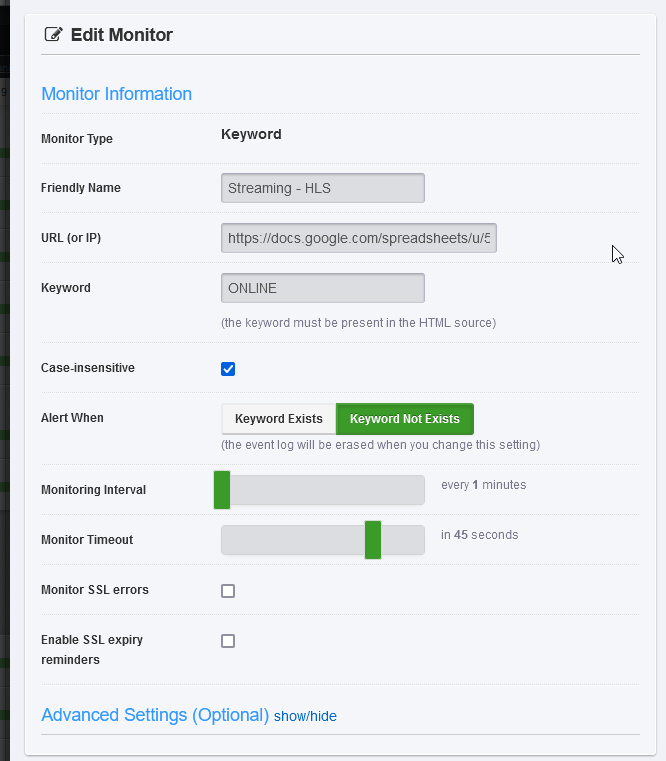 Create uptime monitor